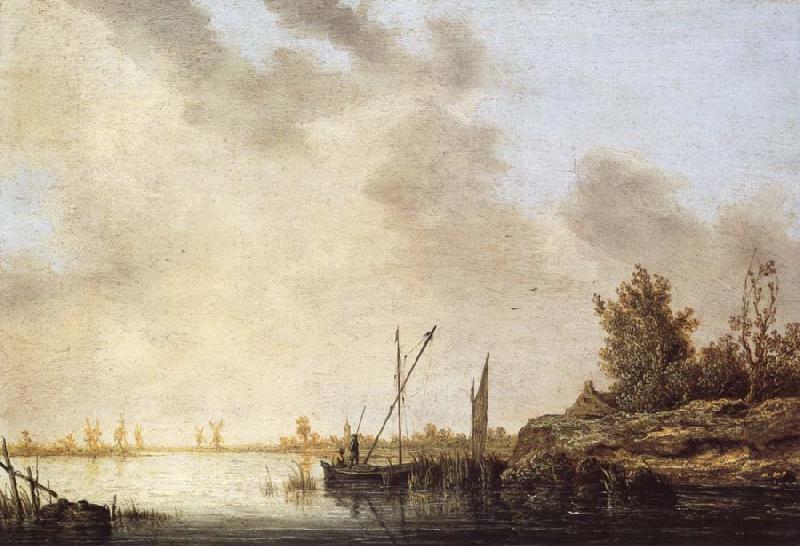 Aelbert Cuyp A River Scene with Distant Windmills France oil painting art